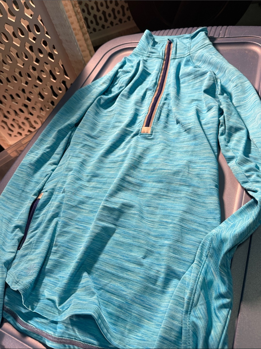 Athleta Teal Heather Quarter-Zip Pullover